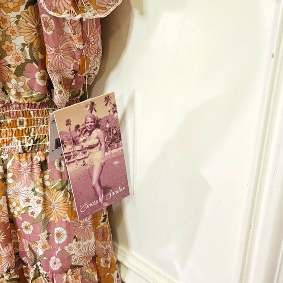 Emerald Sundae Blush Pink/Gold Floral Back Tie Cut-Out Mini Dress,Large,NWT - Picture 15 of 16